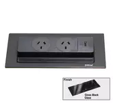 EVOLINE BACKFLIP GLASS BLACK 2X SOCKET 1X USB