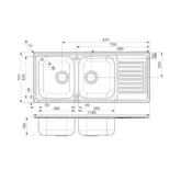 REGINOX MONARCH DOUBLE BOWL RH DRAINER 1160X500 1TH R27295