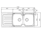 SINK ONDALINE OLX621 L/H BOWL STAINLESS STEEL DBL LHB/RHD 1TH 1160X500