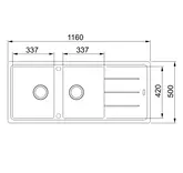 SINK BASIS ONYX-BFG621 FRANKE GRANITE DOUBLE BOWL 1160X500MM